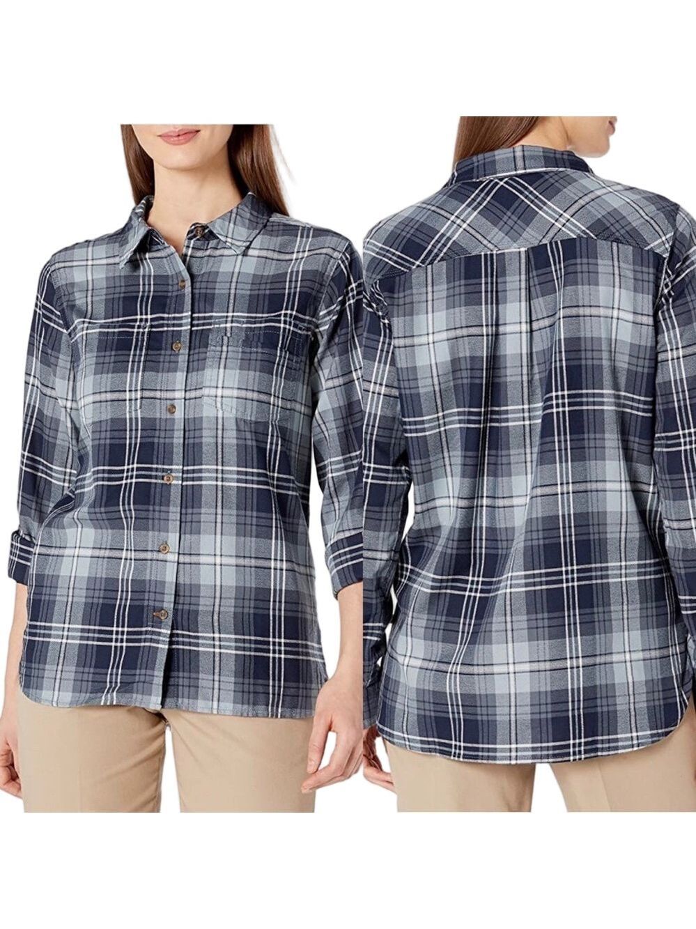 Carhartt Blue Fairview Plaid Roll Tab Sleeves Casual Button Down Dress Shirt